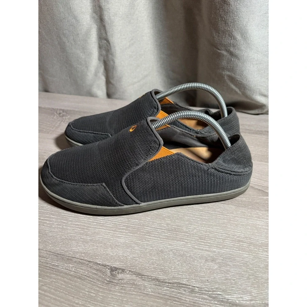 OluKai‎ Nohea Mesh Mens 9.5 Grey Orange Slip On Loafers Drop-In Heel comfort